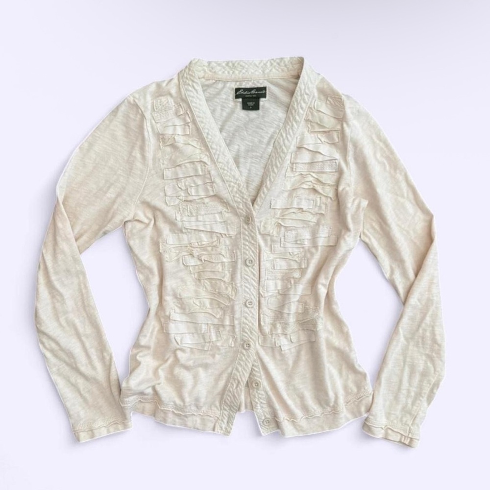 Eddie Bauer Cream Cotton Shirt Raw Trim Soft S Silk Details